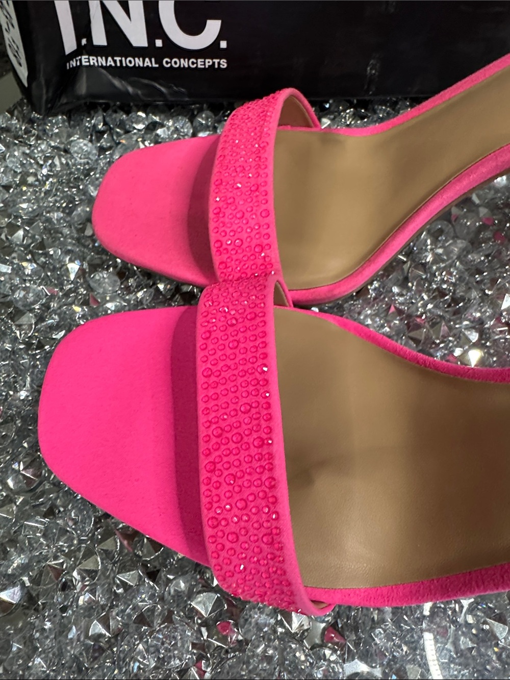 INC International Concepts Neon Pink Block Heel Ankle Strap Sandals - Picture 4 of 14